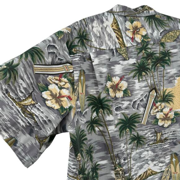 Royal Creations Hawaii Surf Hibiscus Button Down Shirt XXL Short Sleeve Aloha - Picture 7 of 12